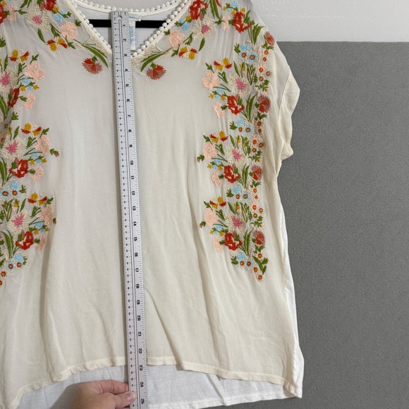 Sundance Women Silk Front Floral Embroidered V-Neck Top Ivory Size L Boho Mixed - Picture 4 of 13